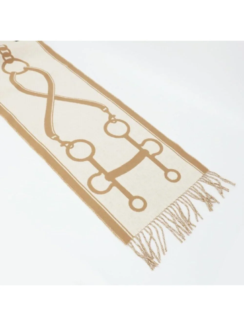 Hermes Heaven Scarf Molle Cashmere Beige Bicolor Fringe Shawl